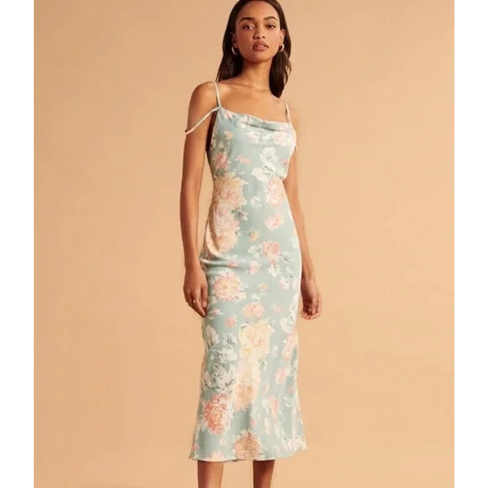 NWT Abercrombie & Fitch Cowl Neck Slip Maxi Dress Satin Floral Women's Size XL - Picture 16 of 16